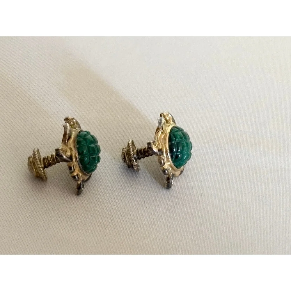 Stephen Dweck Sterling Silver‎ 925 Carved Green Agate Men's Cufflinks
